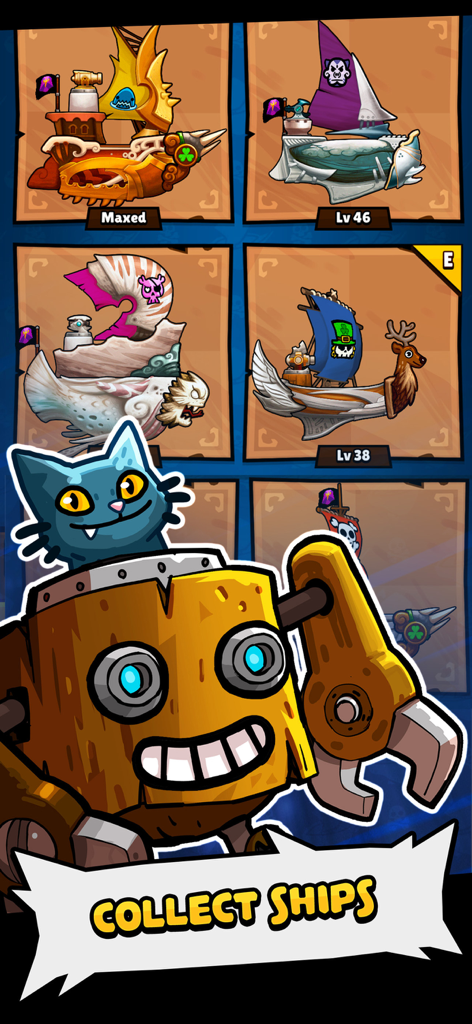 Bounty Bash - A screen from Bounty Bash showing a grid of collectible pirate ships with different levels and designs