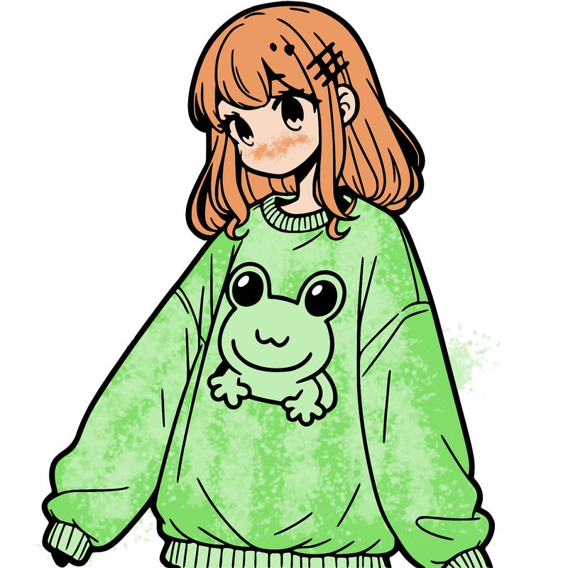 girl wearing frogging sweatshirt