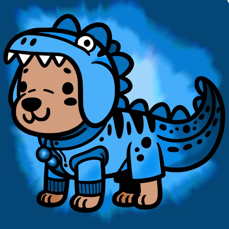 dog in a dinosaur costume