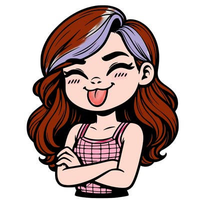 realistic girl crossing her arms and wearing a tank top with her tongue held out she has long hair