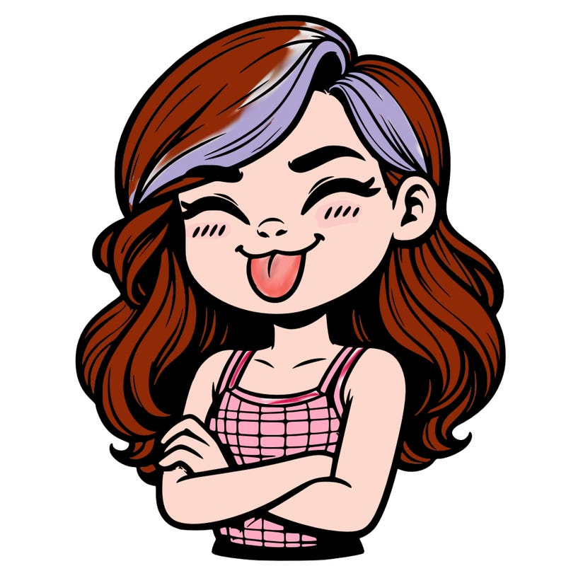 realistic girl crossing her arms and wearing a tank top with her tongue held out she has long hair