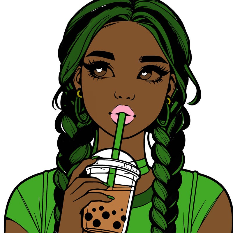 realistic girl with braided hair drinking boba