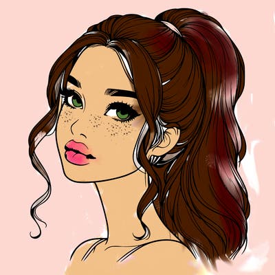 realistic girl with a ponytail on her hair and lips