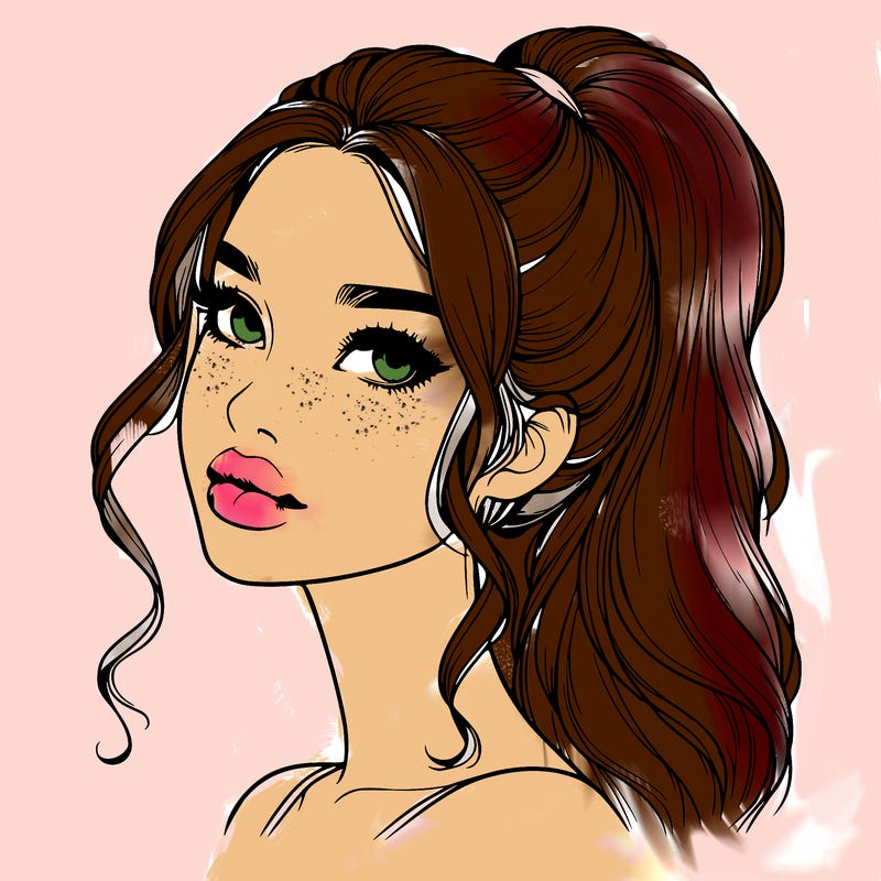 realistic girl with a ponytail on her hair and lips