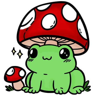 a cute frog with a mushroom hat