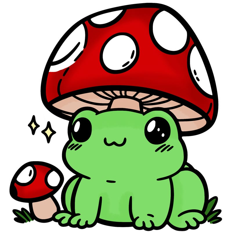 a cute frog with a mushroom hat