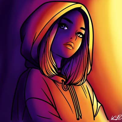 a realistic girl in a hoodie