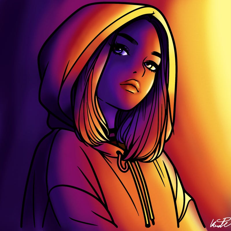 a realistic girl in a hoodie