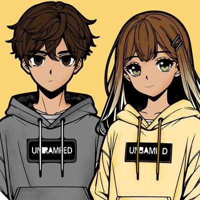 manga guy and girl wearing nike hoodies