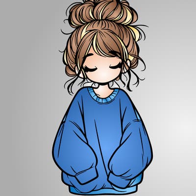 girl with baggy sweatshirt and messy bun