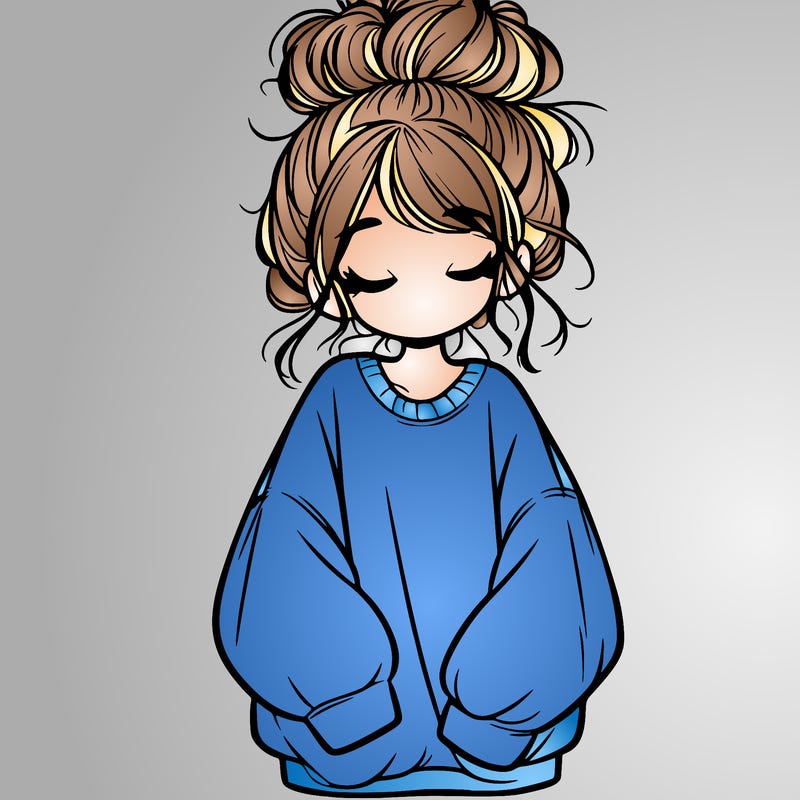 girl with baggy sweatshirt and messy bun