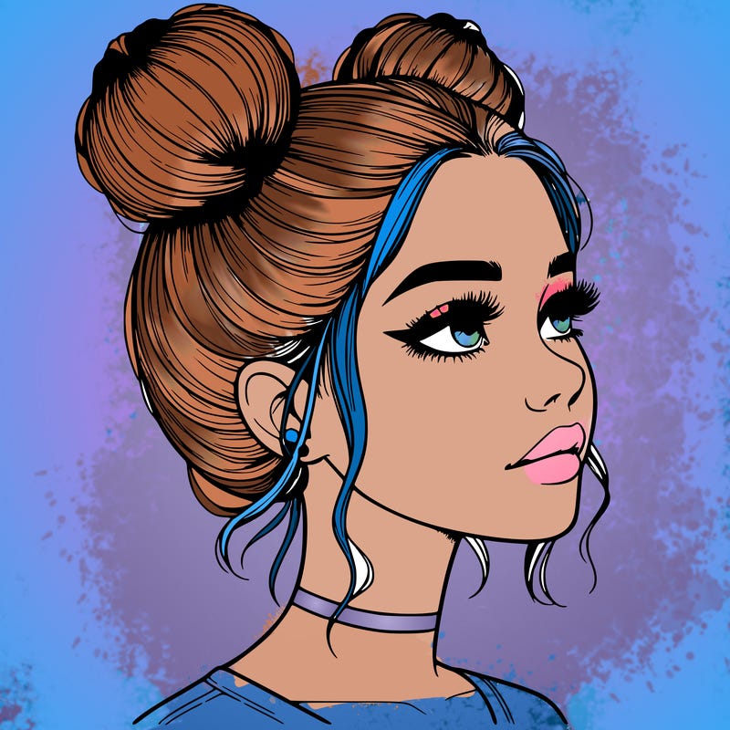 realistic girl with buns on the top of her head