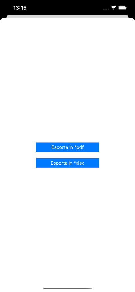 Prima Nota Contabile - Tela de exportação com botões para formatos de arquivo PDF e Excel no aplicativo financeiro Prima Nota Contabile