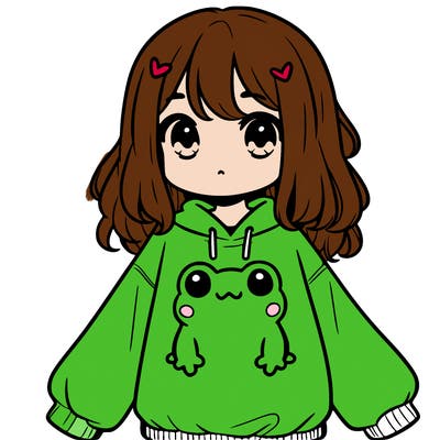 girl wearing frogging sweatshirt