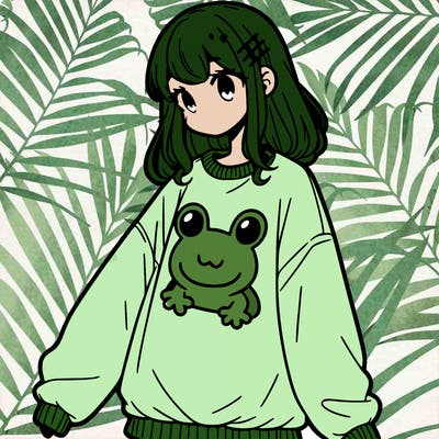 girl wearing frogging sweatshirt