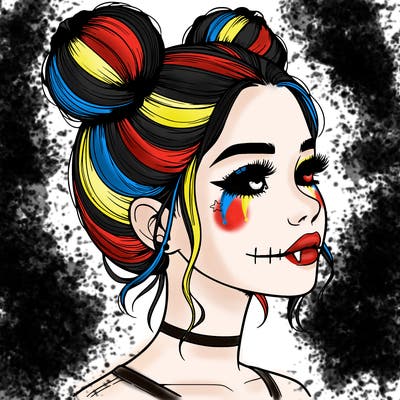 realistic girl with buns on the top of her head