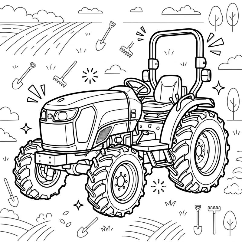 Get ready to bring this mighty compact utility tractor to life with your favorite colors! This engaging design is perfect for anyone fascinated by farm equipment and outdoor work.