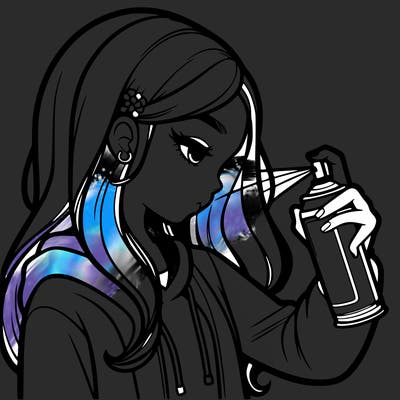 a realistic girl spray painting