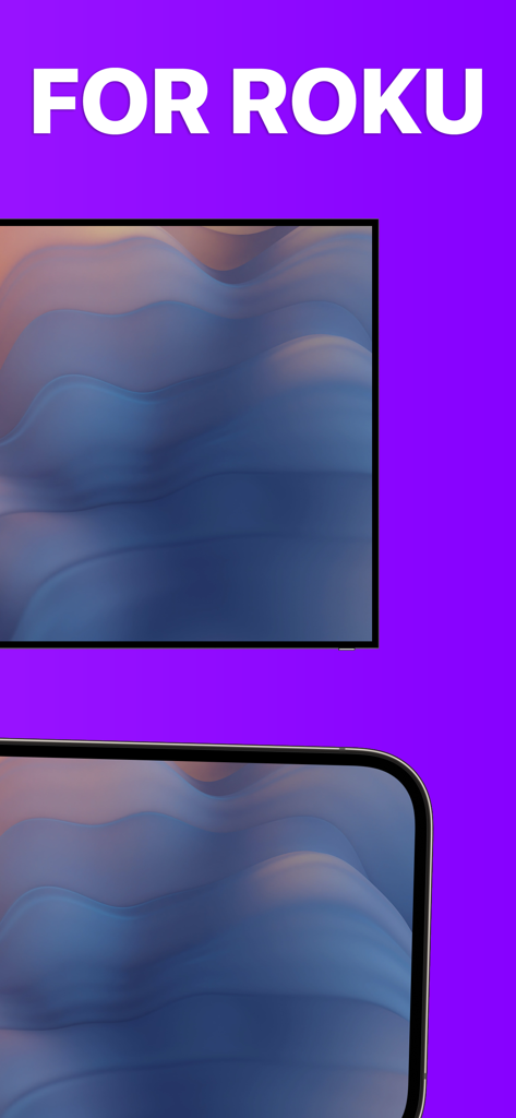 Pantalla de iPhone reflejada en un televisor Roku mostrando arte abstracto de alta calidad
