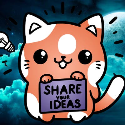 a cute cat saying share your ideas
