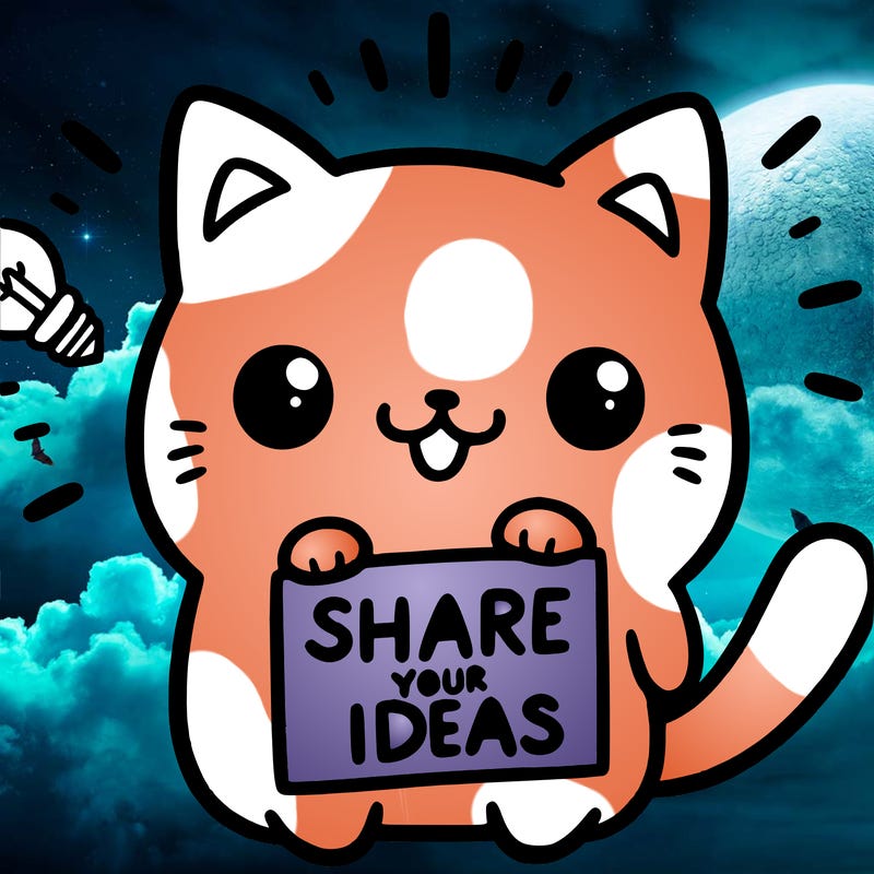 a cute cat saying share your ideas