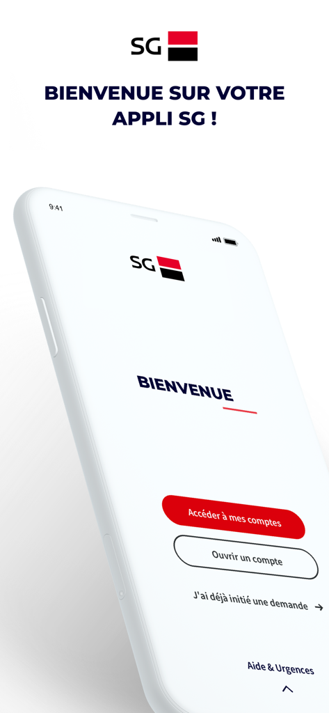 L'Appli SG mobile banking app welcome screen with login and account opening options