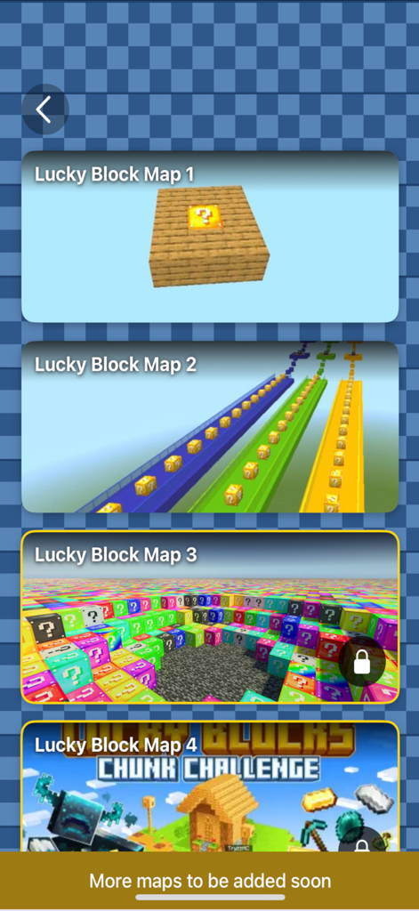 레이싱 및 청크 챌린지 모드를 포함한 마인크래프트 PE용 다양한 럭키 블록 맵 목록