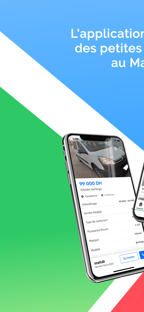 iPhone mostrando un listado de coches para un Citroen Berlingo en la aplicación de anuncios clasificados Avito.ma