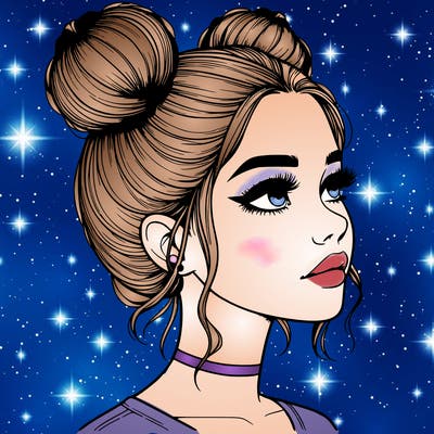 realistic girl with buns on the top of her head