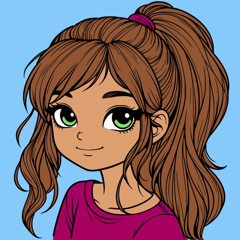 realistic girl with ponytail