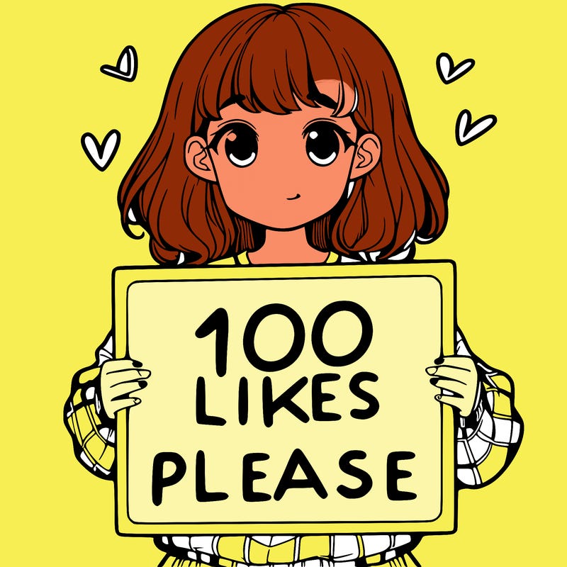 a girl holding a sign saying 100 likes please