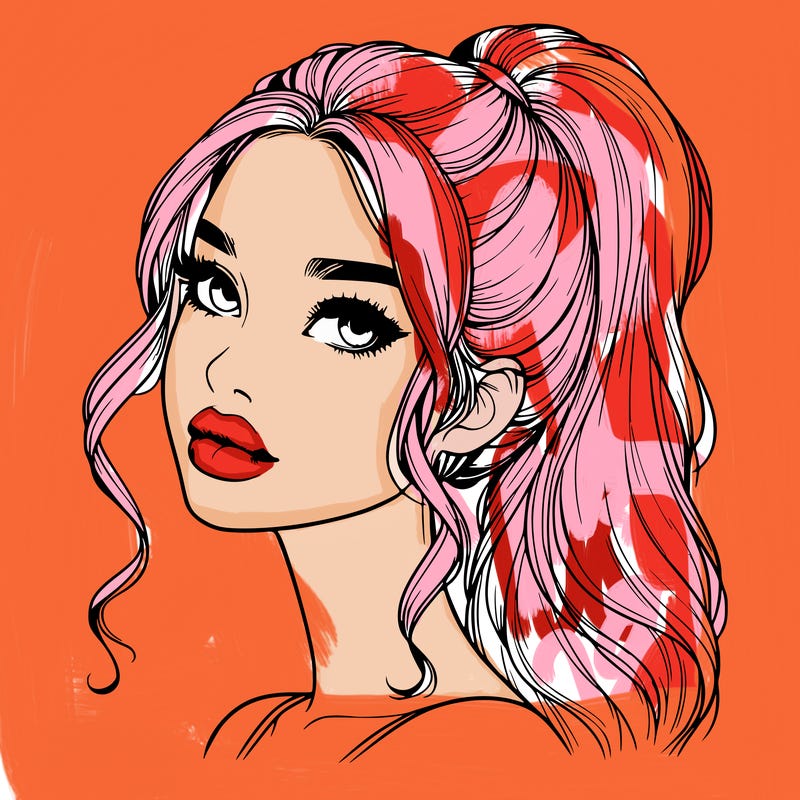 realistic girl with a ponytail on her hair and lips