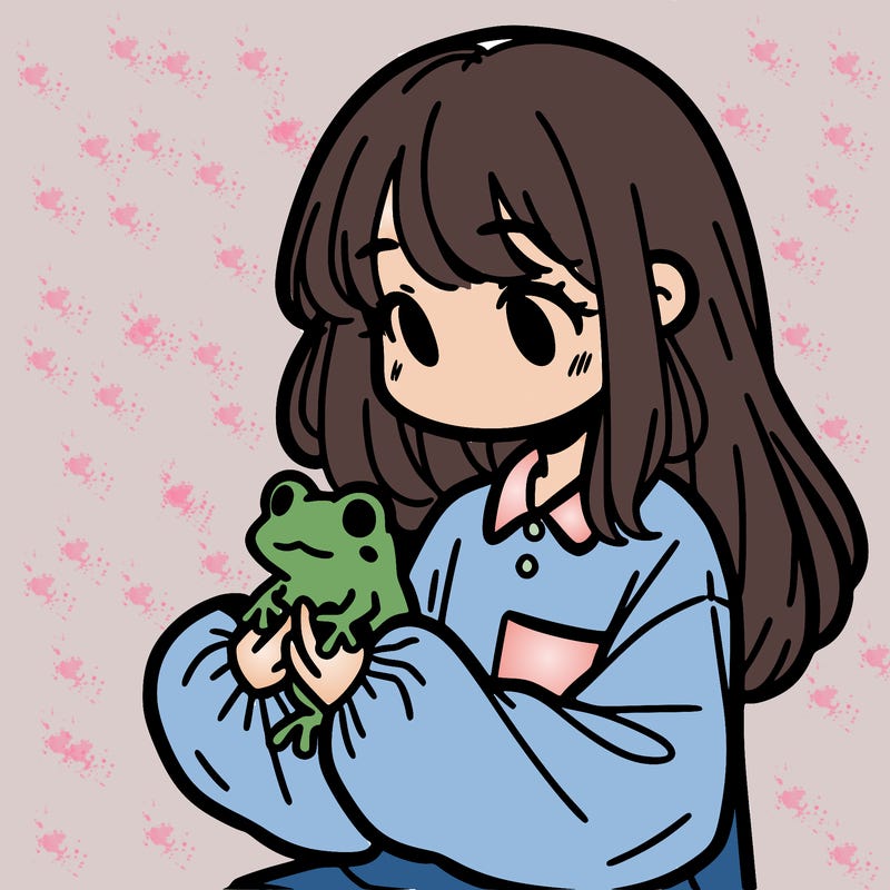 girl with long hair and a oversized shirt. and she is holding a frog