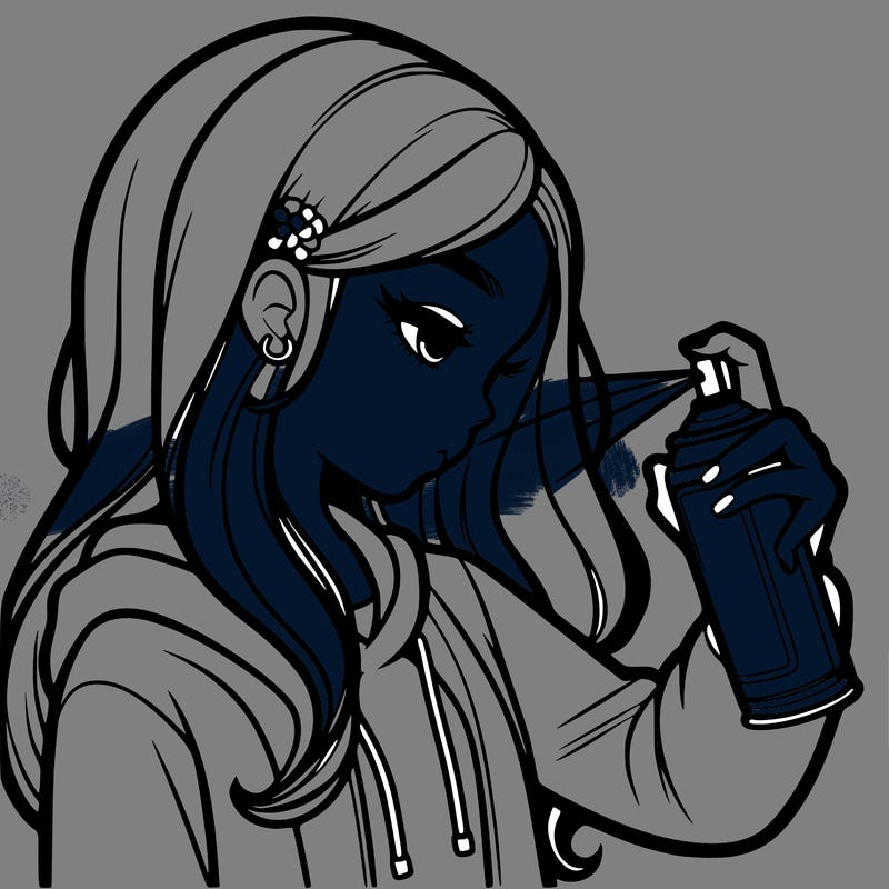 a realistic girl spray painting