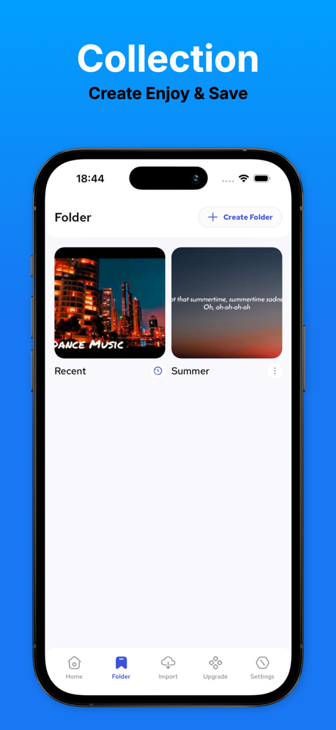 FSaver app interface showing organized media folders for saved Facebook content