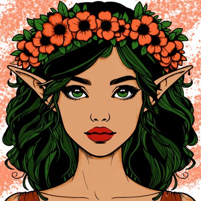 realistic female elf with flower crown