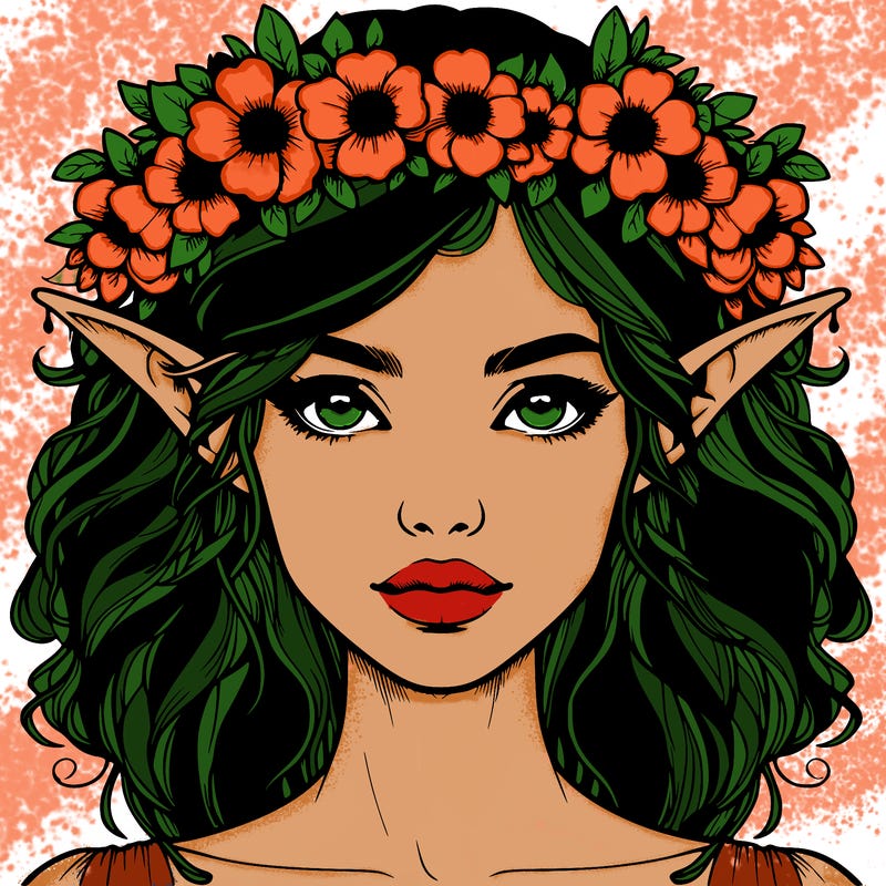 realistic female elf with flower crown