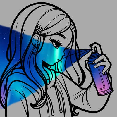 a realistic girl spray painting