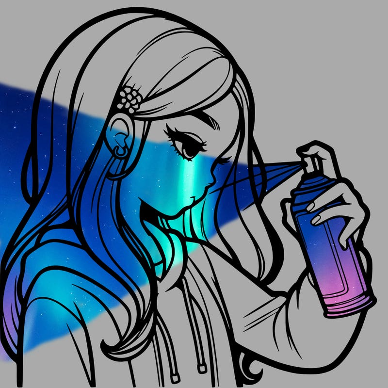 a realistic girl spray painting