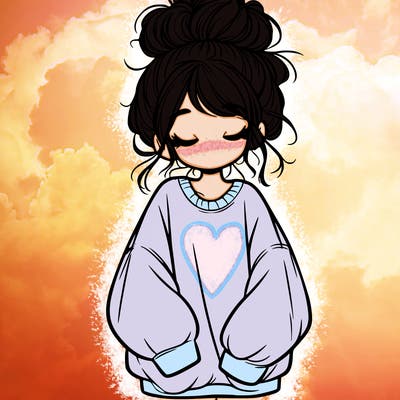 girl with baggy sweatshirt and messy bun