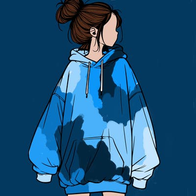 realistic girl with a oversized sweatshirt on and a bun