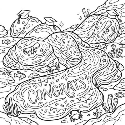 Congratulate your favorite graduate with an unexpected twist! This unique coloring page blends the molten beauty of submarine lava flows with festive graduation elements, creating an exciting scene ready for your creative touch.