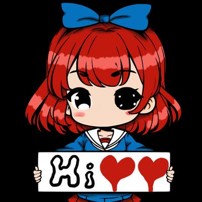 cute anime girl holding a sign