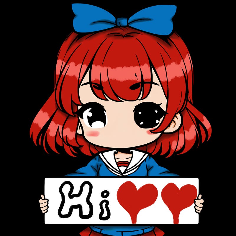 cute anime girl holding a sign