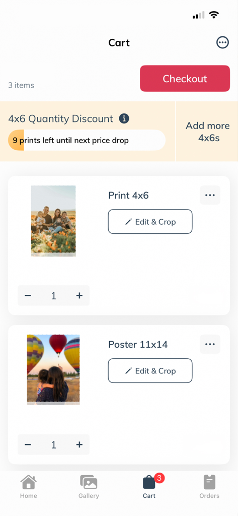 Picta x CVS Photo - The shopping cart screen in the Picta CVS Photo app showing photo prints ready for checkout