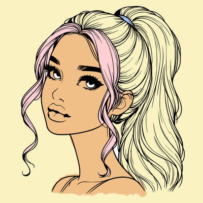 realistic girl with a ponytail on her hair and lips