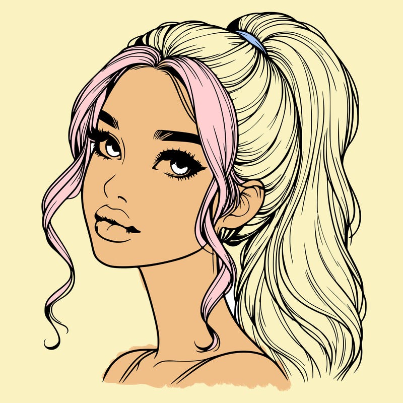 realistic girl with a ponytail on her hair and lips