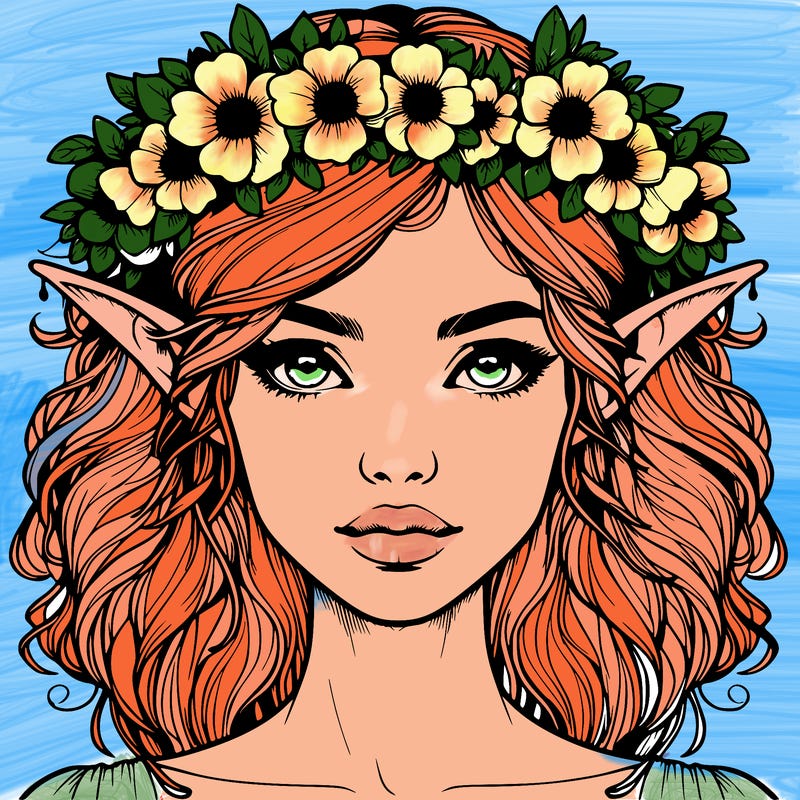 realistic female elf with flower crown