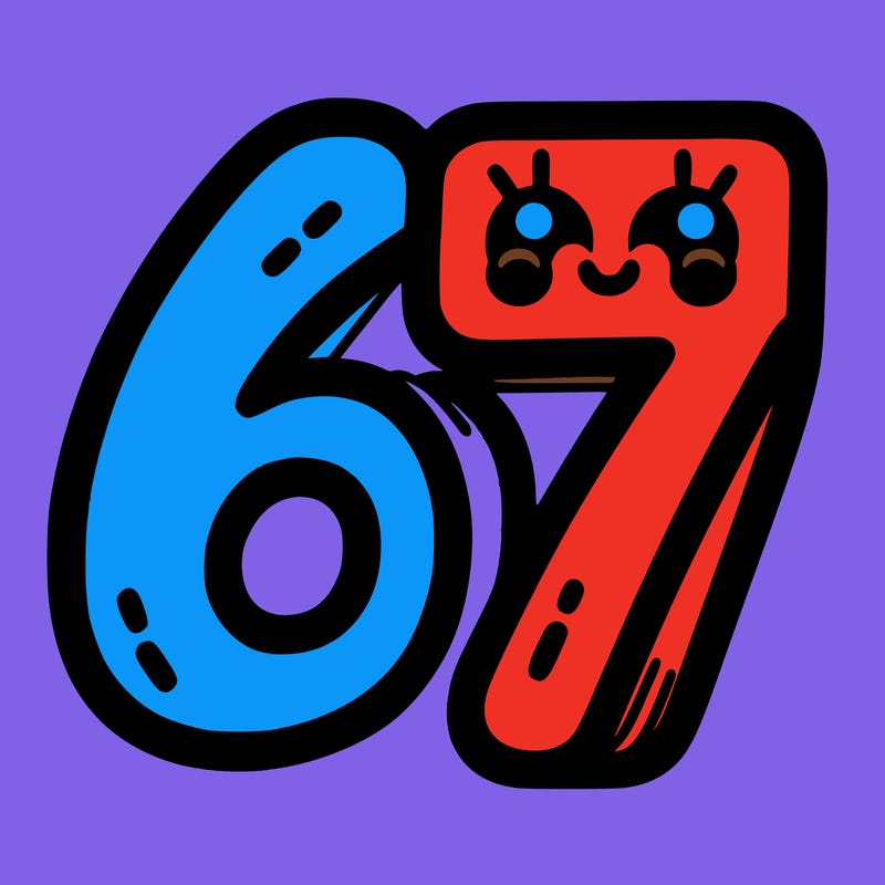 the numbers 67