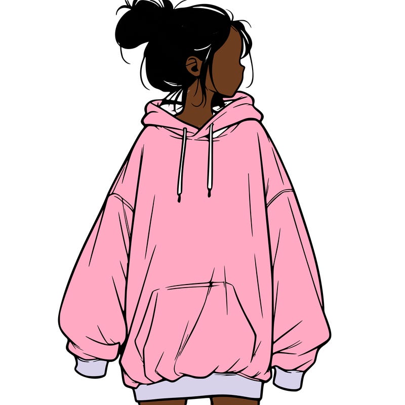 realistic girl with a oversized sweatshirt on and a bun